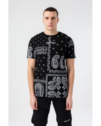 HYPE MENS BLACK PAISLEY PALM SCRIBBLE T-SHIRT
